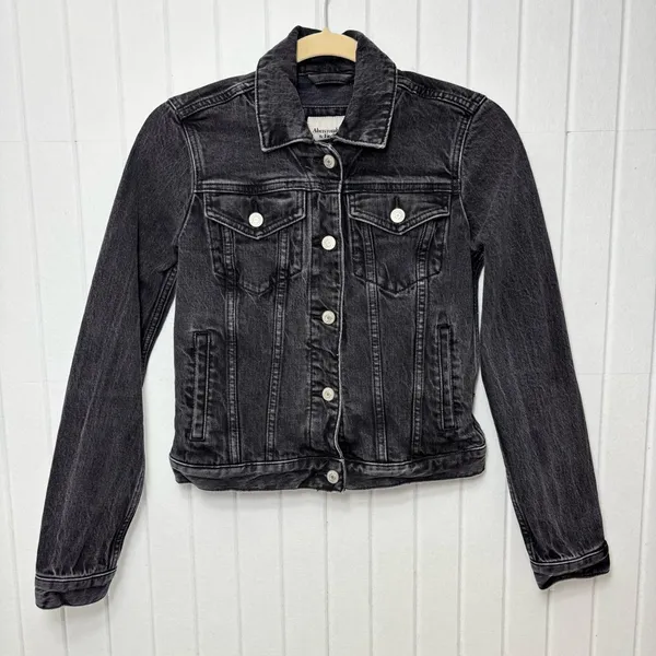 Abercrombie & Fitch Dark Gray Denim Jacket Size‎ XS - Image 3