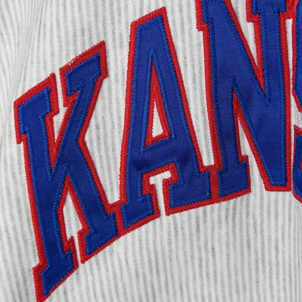 Vintage 90s KU Jayhawks Kansas Gray Pinstripe Sweatshirt - Image 6