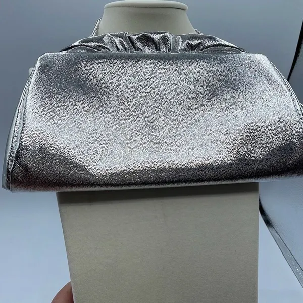 Vintage silver faux leather ruffled top clutch - Image 2