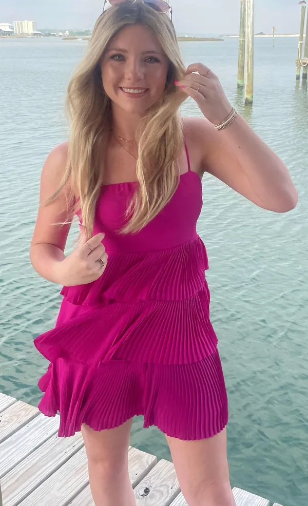 Southern Charm pink pleated layered boutique mini dress - Image 3