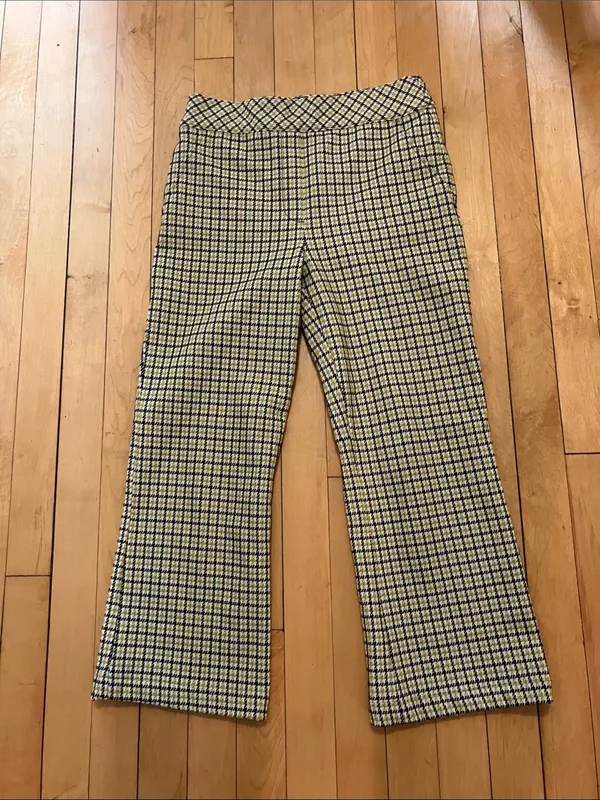 Spanx Houndstooth Kick Flare Yellow and Brown Print Pants Size Small - Image 3