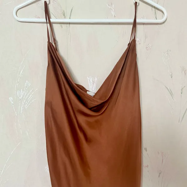 Aritzia Wilfred Only Ruched Slip Dress in Terrazzo Brown - Image 3