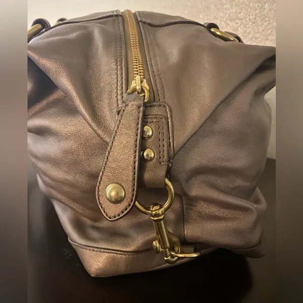 Coach Ashley Convertible Pewter Metallic Leather Satchel | Shoulder Bag - Image 8