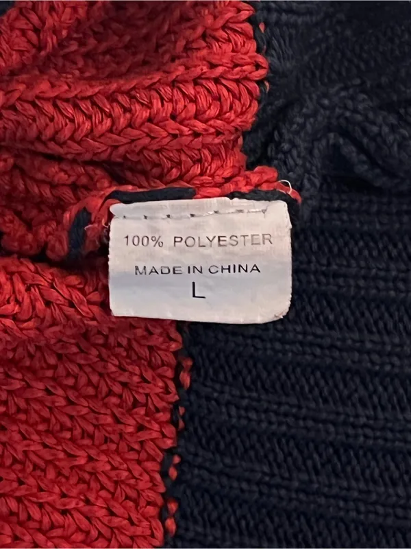 Source Unknown Red Navy Blue Striped Chunky Knit Oversized Sweater Long Sleeve Size L - Image 5
