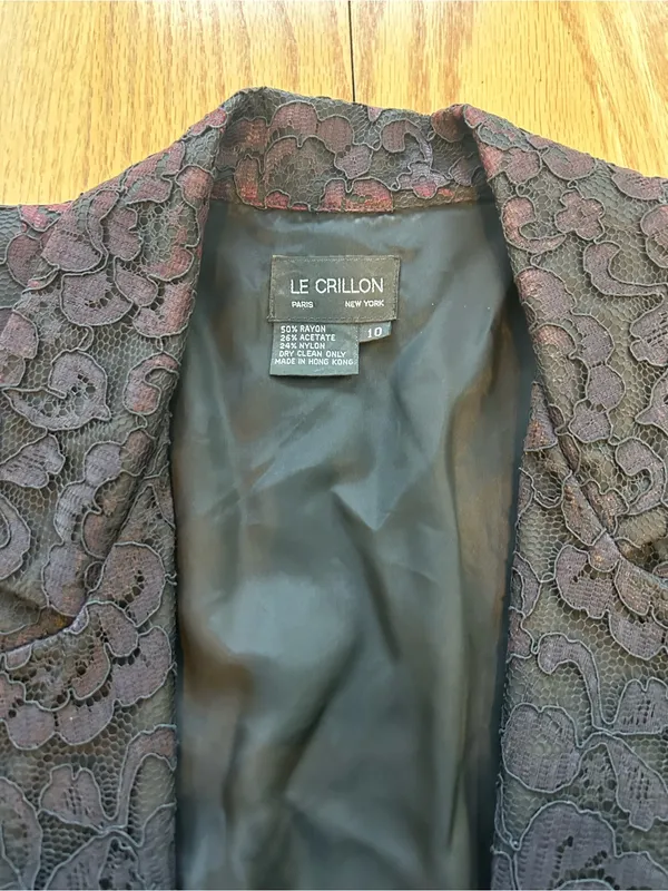 Vtg Le Crillon‎ Black Red Lace 2 Piece Dress Blazer Suit Set Size 10 Wedding - Image 11