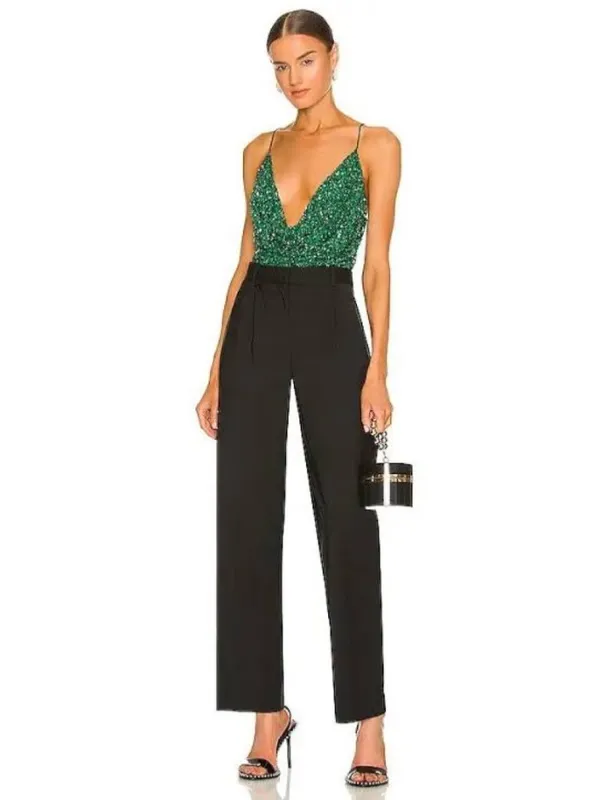 Retrofête Michal Sequin Top Size Large Emerald Green Cowl Neck Club Night Out - Image 14