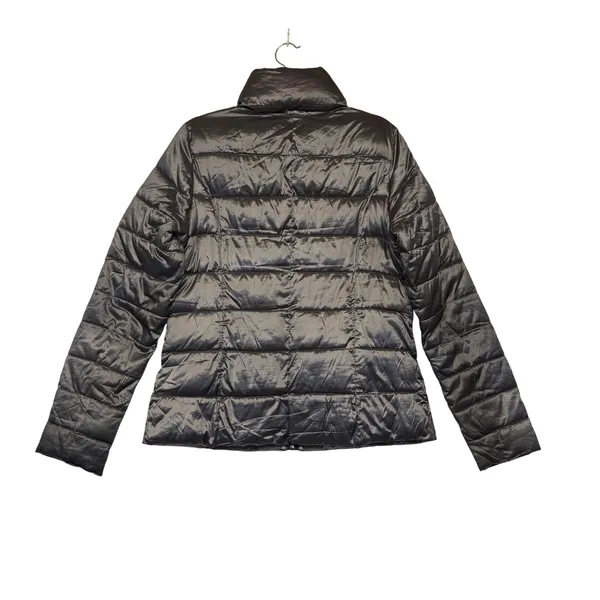 ANA‎ Packable Puffer Jacket Gray Metallic Quilted Zip Coat Womens M - Image 5