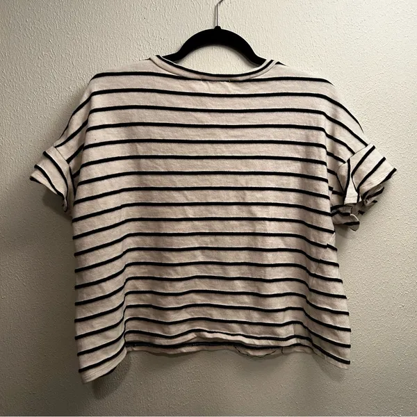 Kaileigh Striped Ruffle Sleeve Knit Top Cream Black Made‎ in USA Womens - Image 6