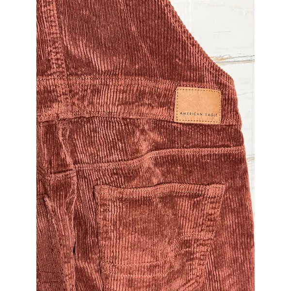 American Eagle Corduroy Overalls Small Rust Brown Sleeveless Casual - Image 6