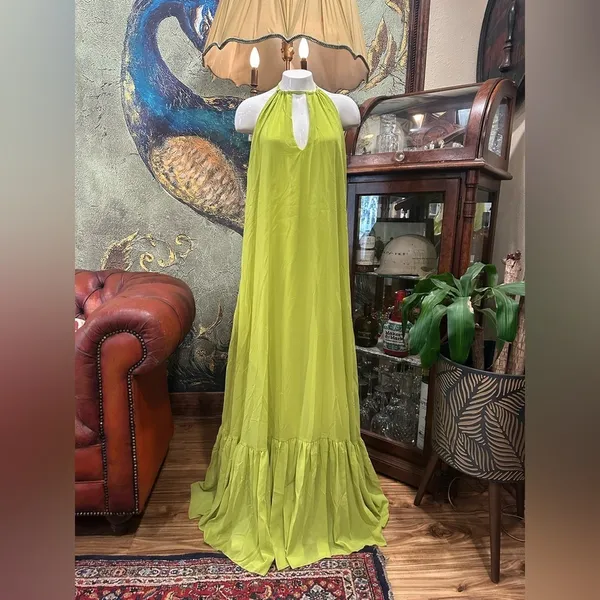 Love & Lemonade Lime Green Halter Maxi Dress Large - Image 3