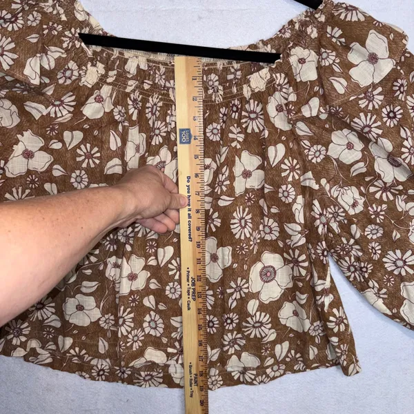 Free People Miss Daisy 100% cotton Brown‎ Floral Off Shoulder Smocked Blouse M - Image 10