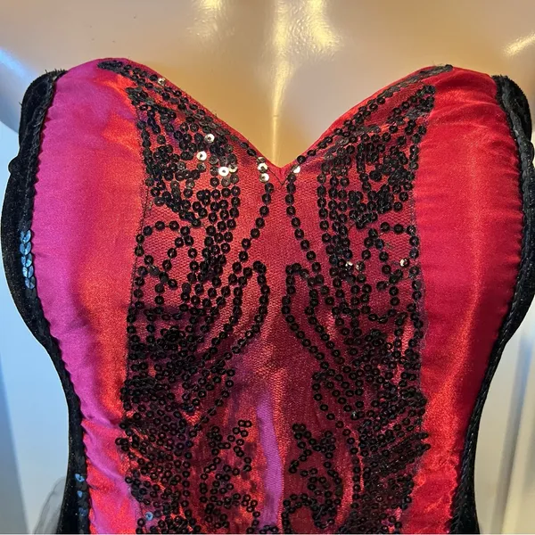 Spirit Halloween adult womens L costume sequin mesh maxi dress black & red gown - Image 3