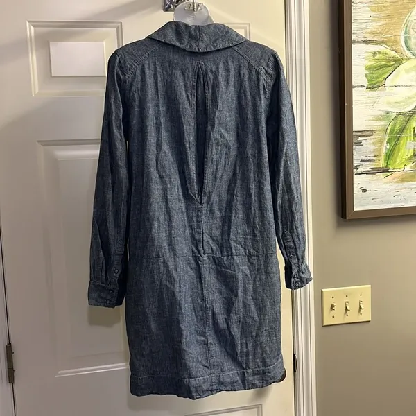 Free People Linen V-Neck Collar Long Sleeve Mini Dress w/ Pockets- Size XS - Image 4