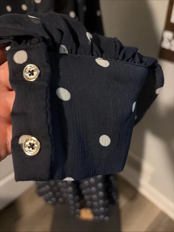 Tommy Hilfiger Women's Navy Polka Dot Long-Sleeve chiffon midi Dress size 14 - Image 4