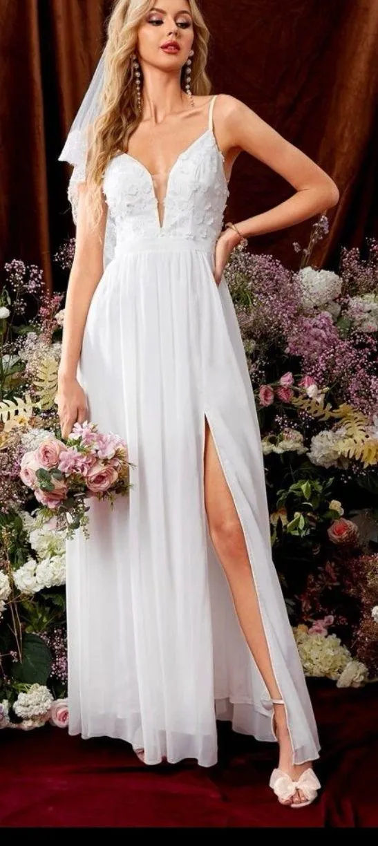 Embroidery chiffon Wedding Dress White - Image 8