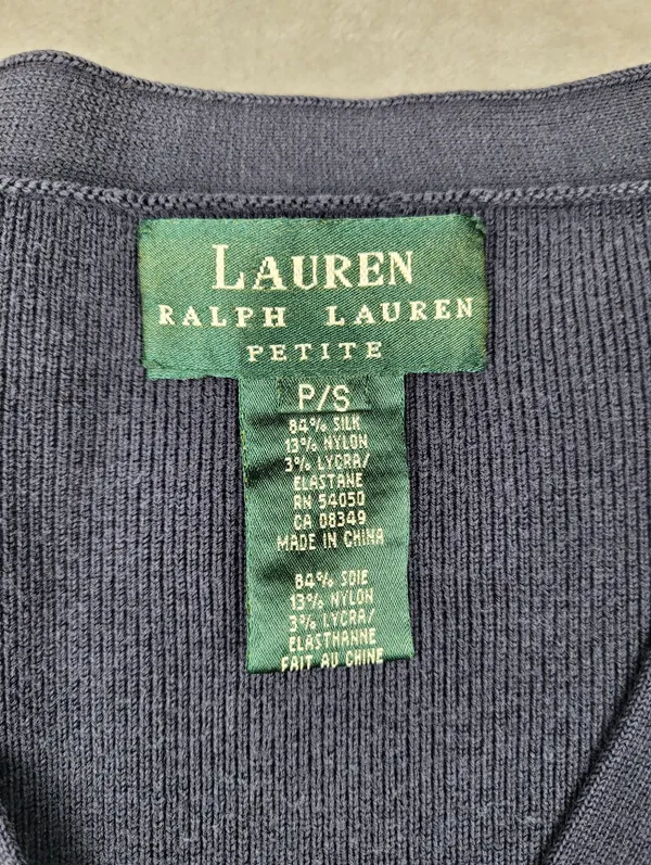 Lauren Ralph Lauren Navy Striped Silk Blend Cardigan Gold Button Petite S - Image 4