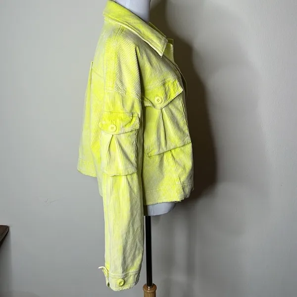 Free People Neon Yellow Cropped Oversized Corduroy Part Time Love Jacket - Image 6