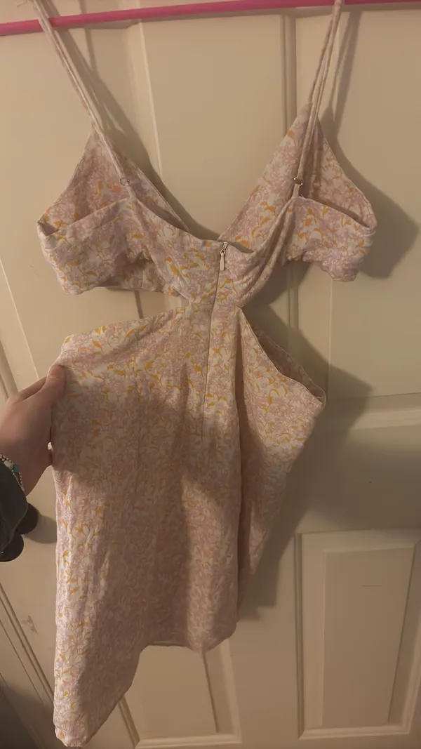 ZARA Floral Mini Dress Cut-Out Linen Blend - Image 4
