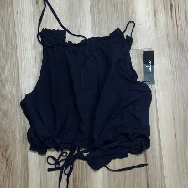 NEW Lulus Navy Blue Tie Back Peplum Tank Top Women’s Small - Image 2