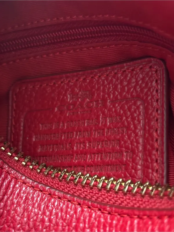 Big Red Coach In Pebble Leather Hobo with Gold Hardware - Image 6