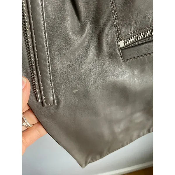 Laundry by Shelli Segal Taupe Brown Leather Moto Jacket Minimalist‎ size Small - Image 5