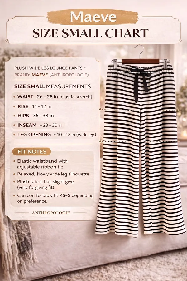 NWT MAEVE Plush Lounge Pants S Black White Stripe Wide Leg Cozy Soft Pajama - Image 2