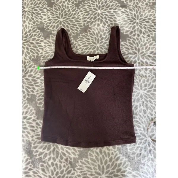Lou & Grey Brown Minimalist Knit Top size XS Square‎ Neck Office Chic Mocha NEW - Image 4
