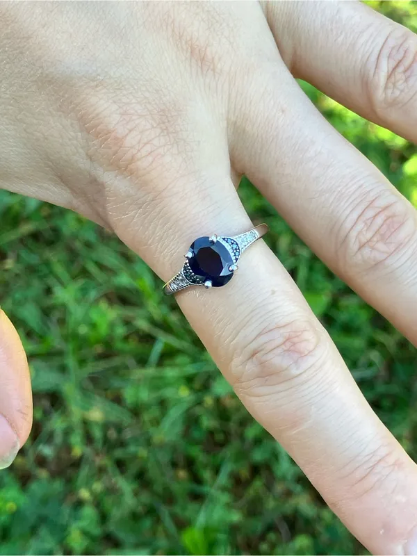 Genuine Blue Sapphire Blue Diamond Ring Size 9 - Image 3