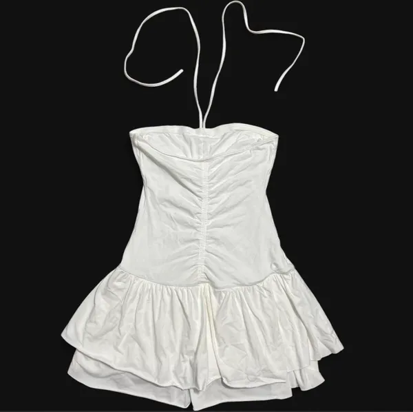 Kimchi Blue White mini halter dress with built-in shorts & ruffled hem - Image 6