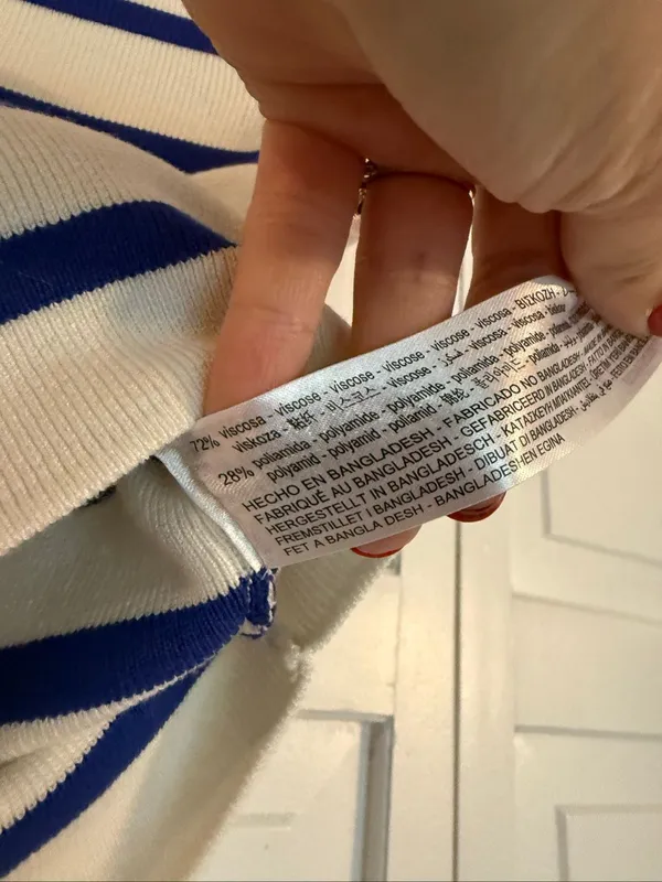 Zara white and blue striped cropped baby tshirt size M - Image 4