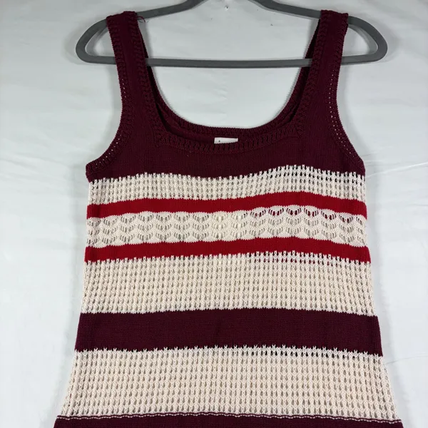 A New Day Womens Burgundy Stripe‎ Crochet Fringe Midi Dress S Burgundy Stripe - Image 3