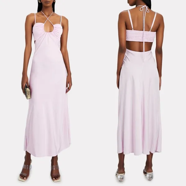 ALC Frank NWT‎ Lavender Lilac Purple Halter Neck Cutout Smocked Midi Dress Womens 8 - Image 2