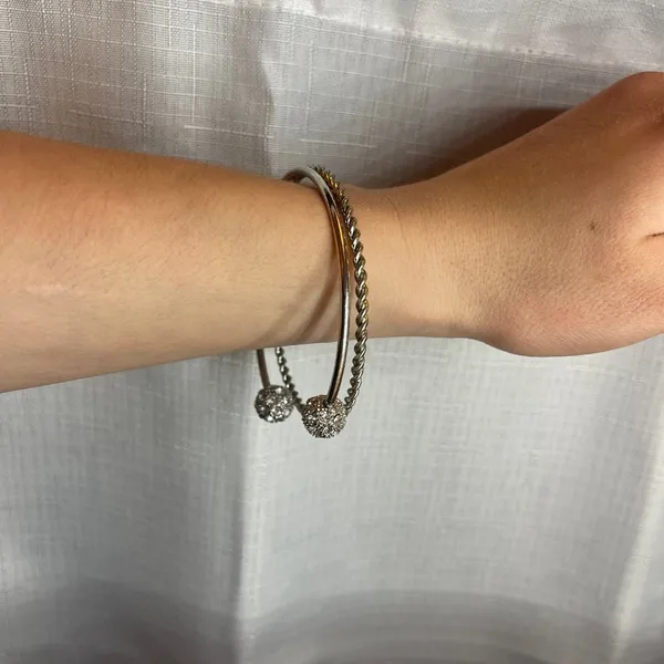 Silver Twist & rhinestone jewel Ball Bracelet Set costume unbranded regency glam - Image 2