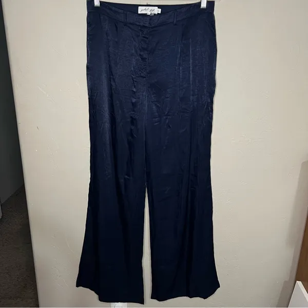 Petal & Pup NWT‎ Joyce Satin Navy Blue Wide-Leg Pleated Flowy Pants - Image 2