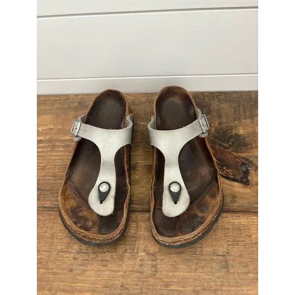 Birkenstock Gizeh Women's Thong Sandals Silver‎ Casual size 7.5 - Image 2