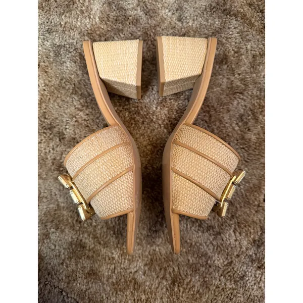 NWOT A New Day "Kathleen" Woven Raffia Rhinestone Buckle Block Heels Resort Wear - Image 5