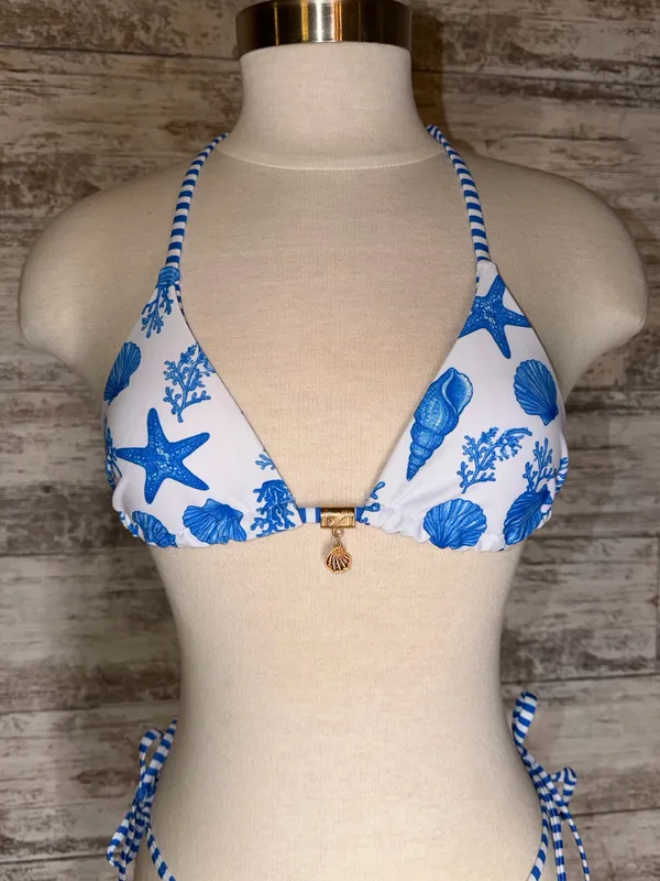 Two Piece White and Blue Reversible Bikini Set  - Image 3
