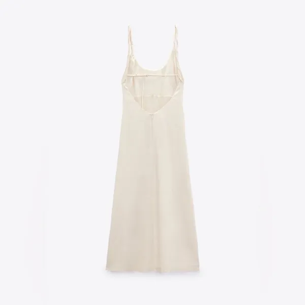 Zara Bloggers Fav Ecru Linen Blend Bohemian Open Back Cut Out Midi Dress‎ Sz L - Image 8