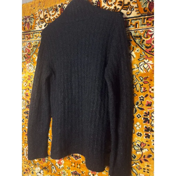 Italian Mohair Blend V-Neck Sweater Soft Fuzzy Black Stretch Knit sz L Italy - Image 9