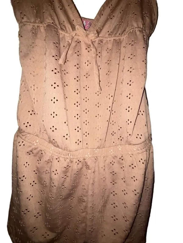 Love to Sleep Romper Coffee Eyelet Tie Front Adj Straps M - Image 5