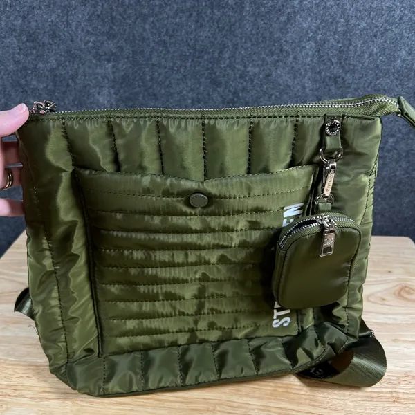 Steve Madden Olive Green Quilted Nylon B-Nikki Backpack Crossbody Bag - Image 2