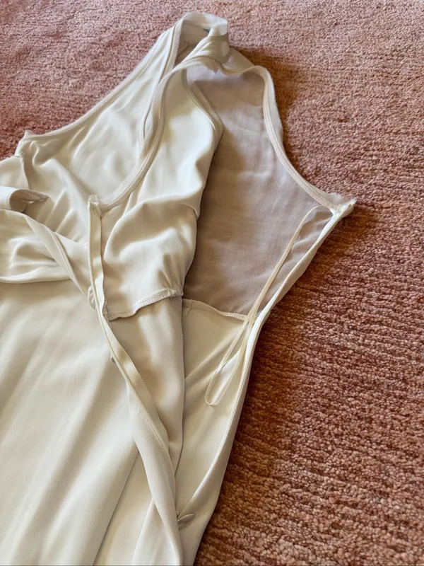 ZARA Ivory Wrap Style MIXED SEMI-SHEER SLIP DRESS size S - Image 10