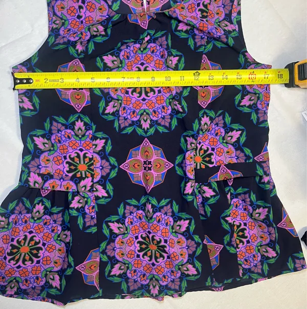 J. Crew Navy Colorful Damask Mirror Image Peplum Hem Top Tank Blouse Size 2 - Image 7