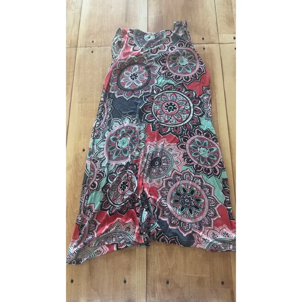 BISHUIGE Womens Large Red Teal Mandala‎ Floral V-Neck Sleeveless Pocket Dress - Image 4