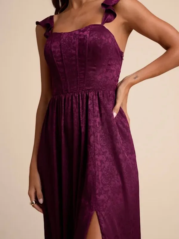 Lulu's Plum Ruffled Strap Maxi Dress with Side Slit - Image 6