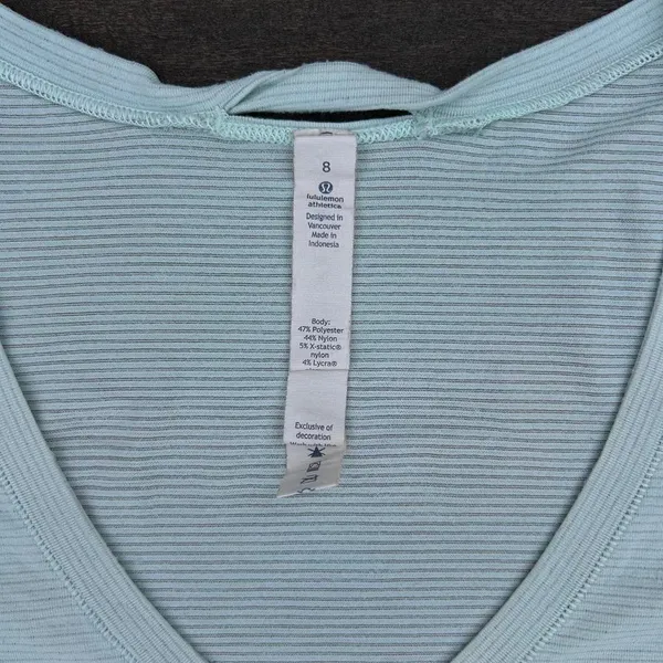 Light Green Lululemon Striped Mesh V-Neck Short Sleeve Shirt - Image 3