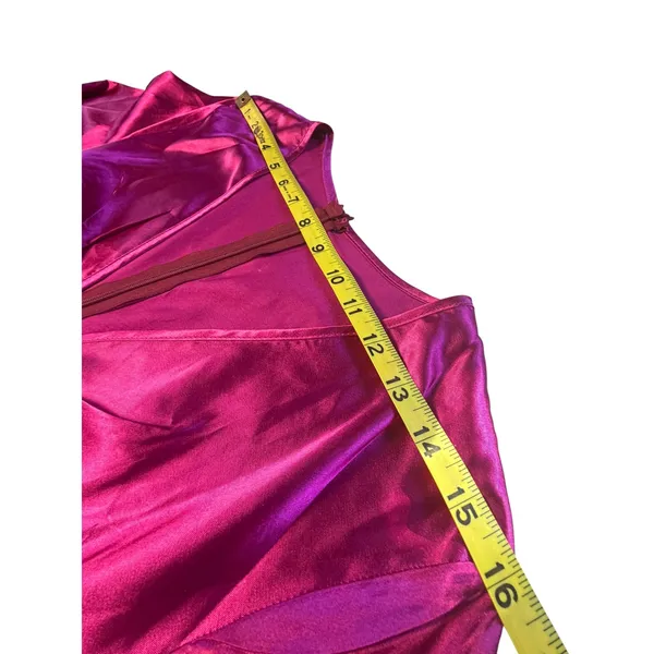 Magenta Pink Satin‎ Long Sleeve Ruched V-Neck Mini Dress S/M - Image 7