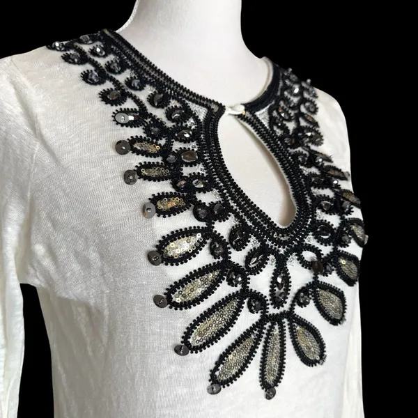 Vintage Y2K INC Linen Beaded Embroidered Top Sz M Whimsigoth Fairy Grunge Black - Image 2