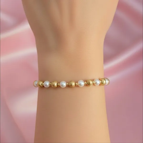 Elegant 18K Gold Filled and lab Pearl Bracelet Tarnish Free Made In Italy - Image 2
