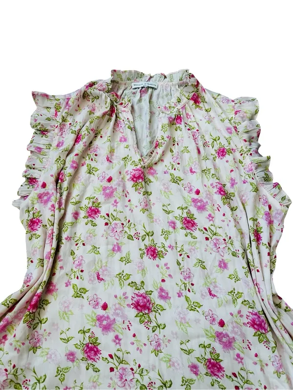 Maison d’Amelie Pink Floral Blouse Ruffle Trim Cottagecore Feminine Casual - Image 2